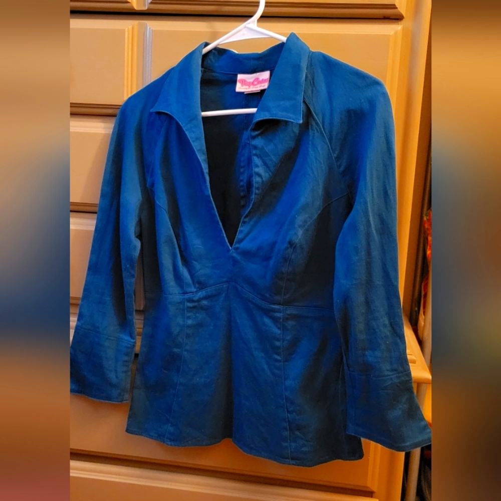 Pinup Couture LAUREN Teal Blouse